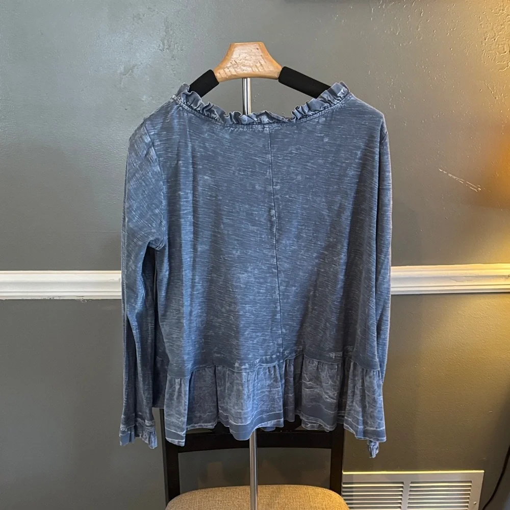 Altar'd State Blue Ruffle Trim Blouse - Picture 2 of 2